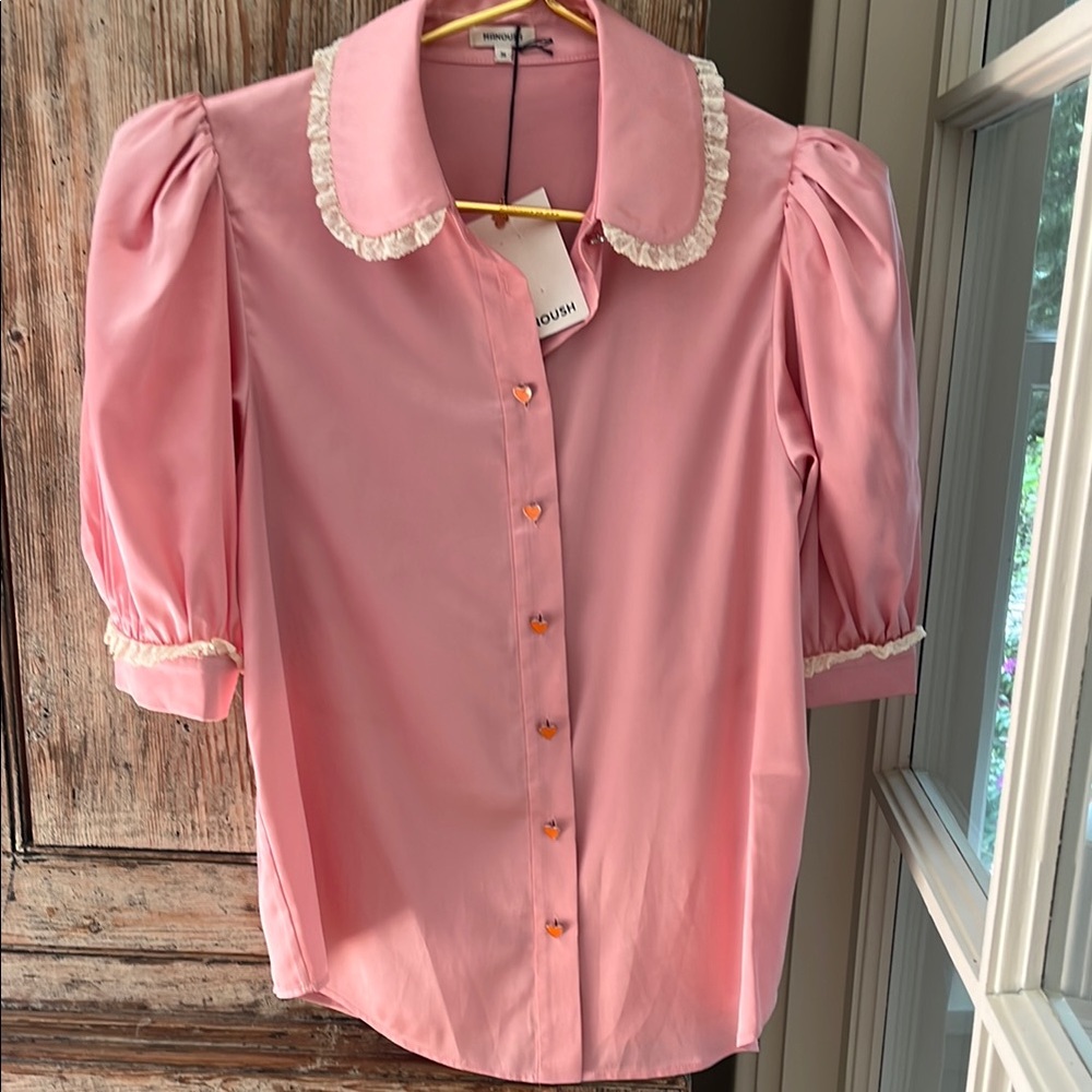 French brand Manoush, Pink satin blouse NWT